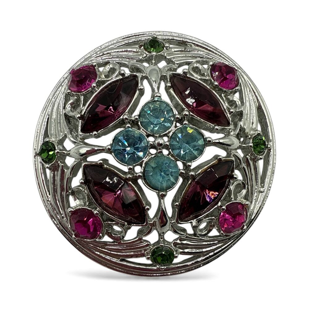 Vintage 1972 Sarah Coventry "Springtime" Silver-tone and Rhinestone Brooch